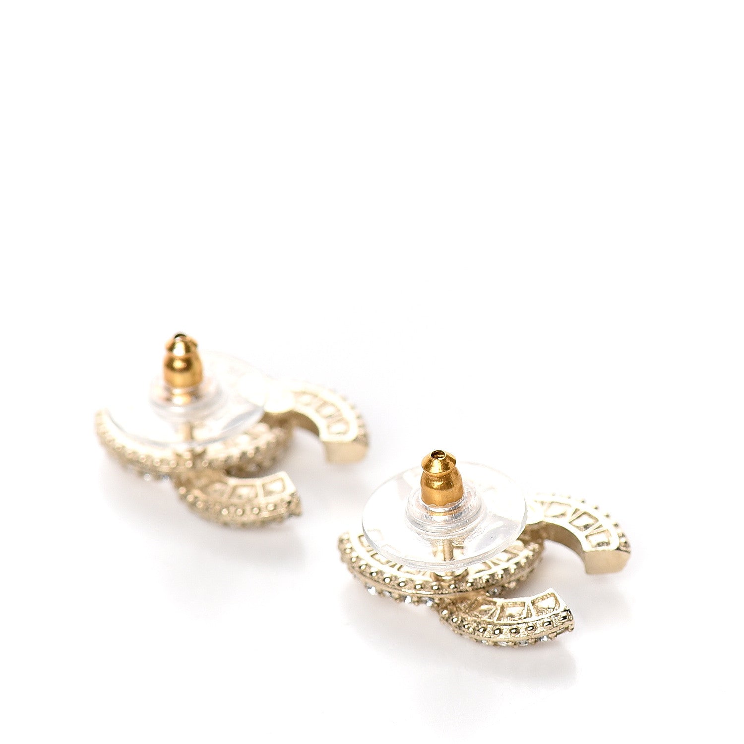 Chanel Crystal Timeless CC Earrings Light Gold 3 of 5