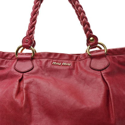 Miu Miu Vitello Lux Braided Top Handle Tote Fuoco 7 of 10
