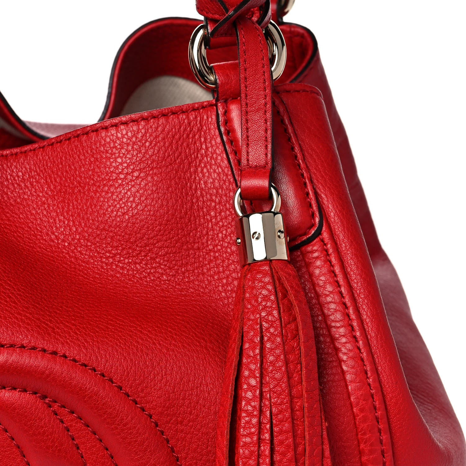 Gucci Pebbled Calfskin Medium Soho Shoulder Bag Red 9 of 12