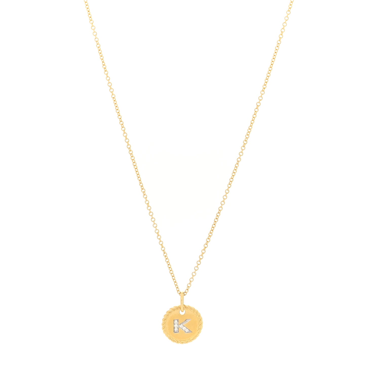 18K Yellow Gold Diamond Initial K Charm Pendant Necklace
