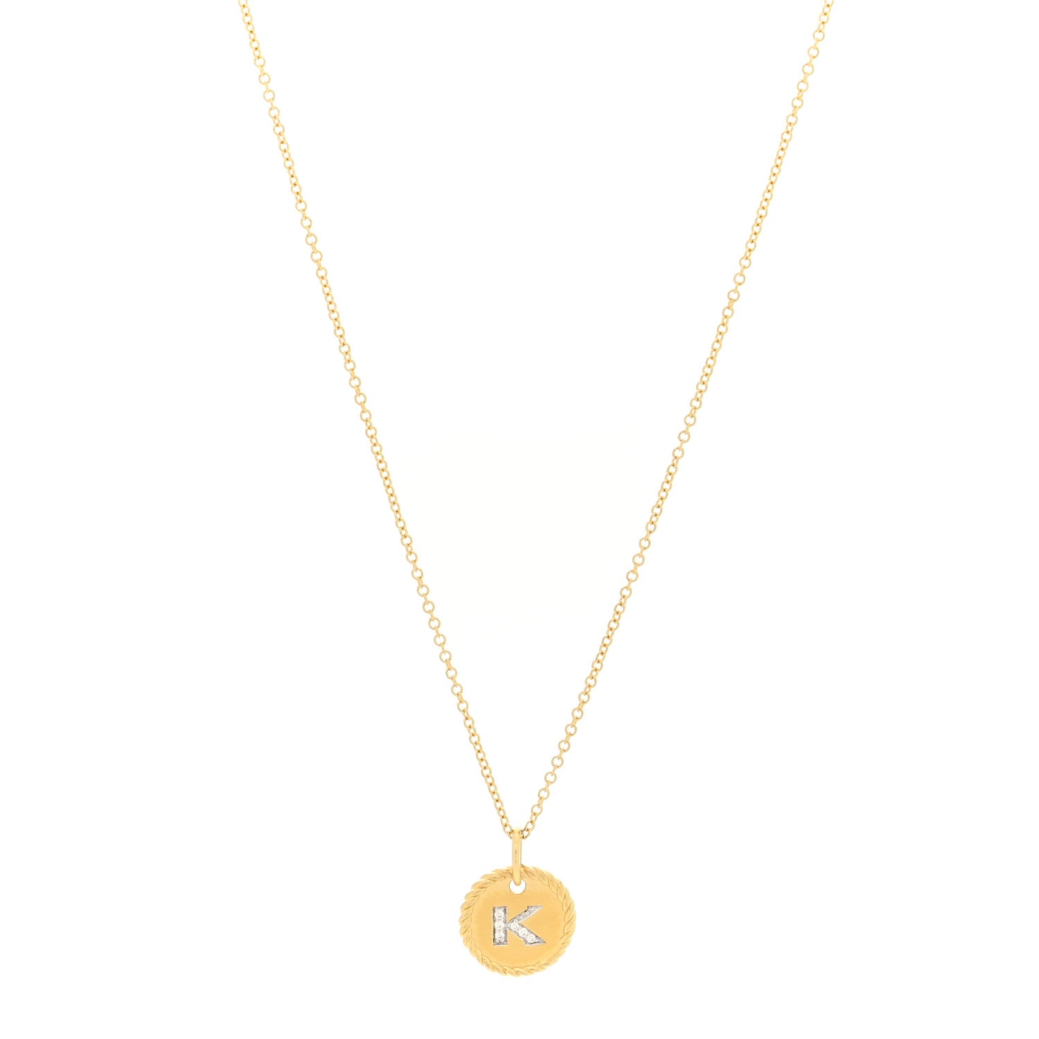 David Yurman 18K Yellow Gold Diamond Initial K Charm Pendant Necklace 1 of 4