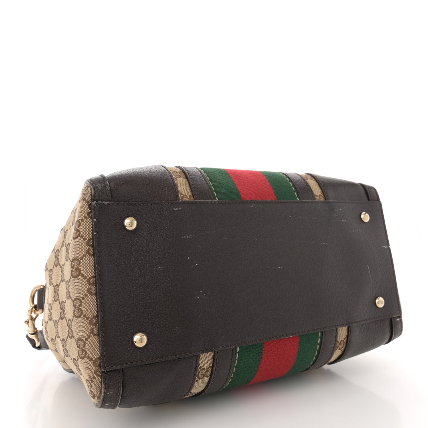 Gucci Monogram Vintage Web Medium Webby Bee Boston Dark Brown 4 of 18