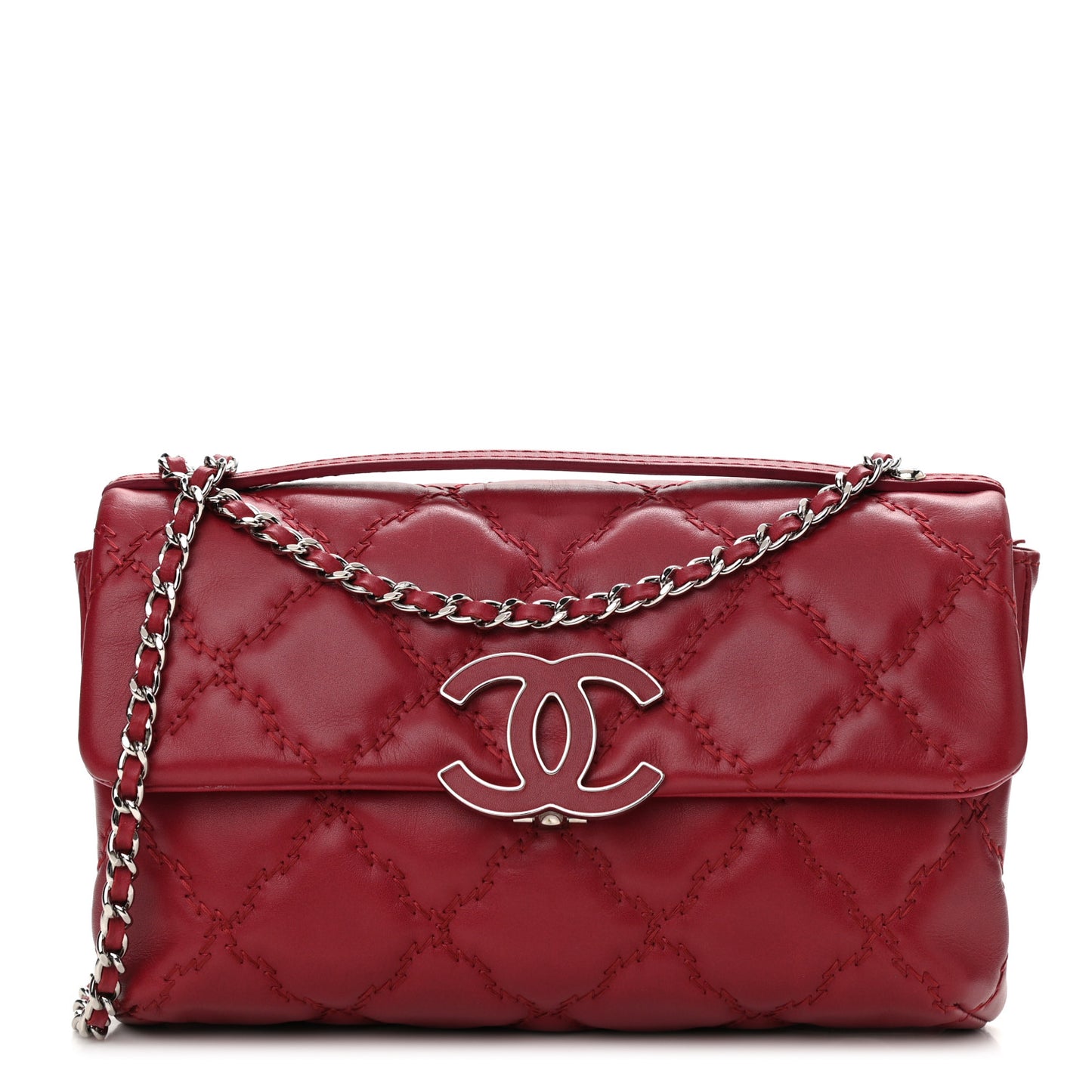 Calfskin Quilted Double Stitch Hamptons Clutch with Chain Red
