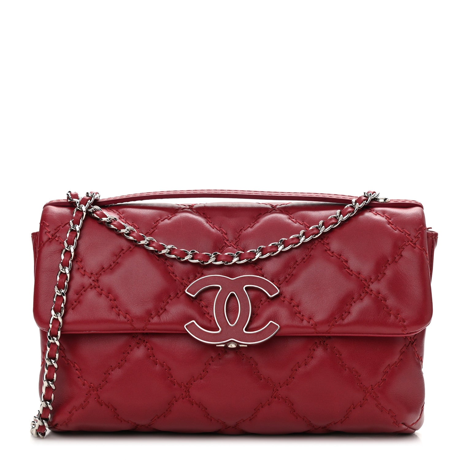 Chanel Calfskin Quilted Double Stitch Hamptons Clutch with Chain Red 1 of 11