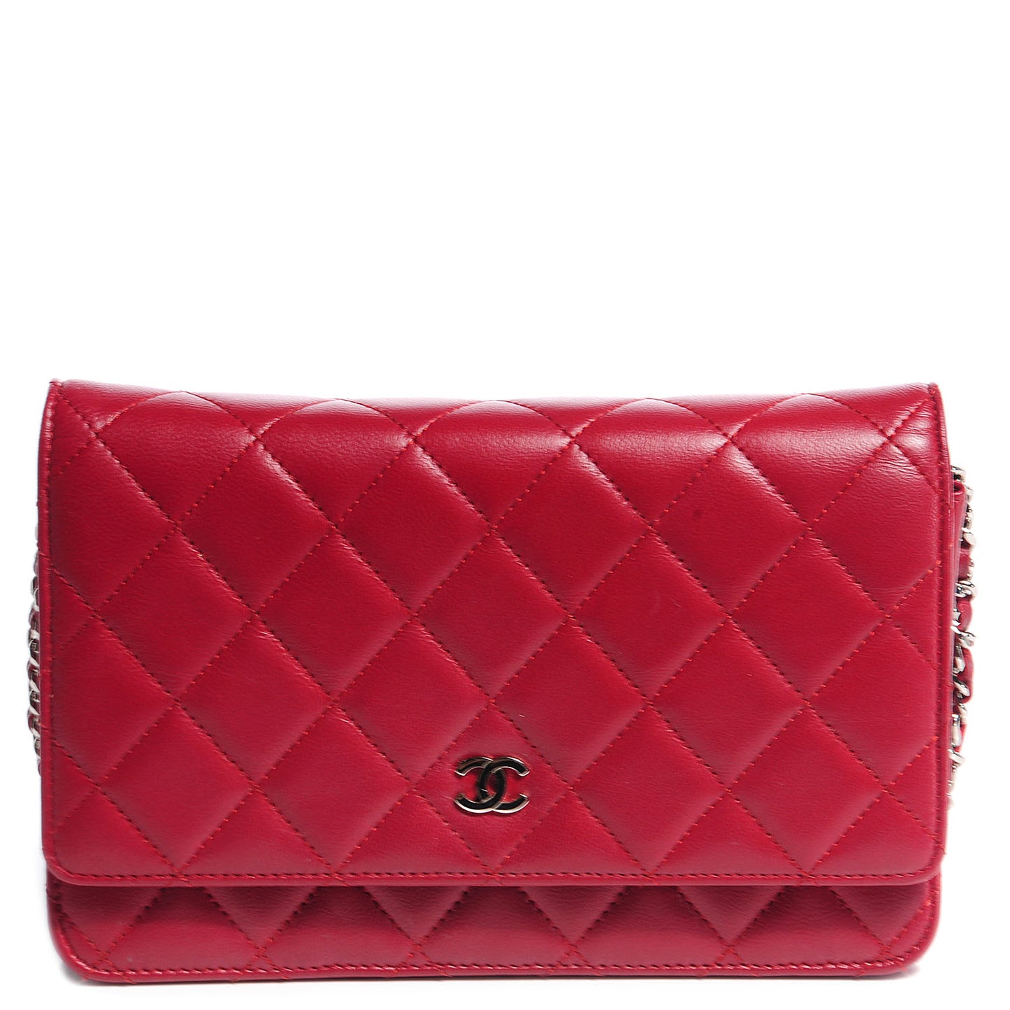 Lambskin Quilted Wallet On Chain WOC Red
