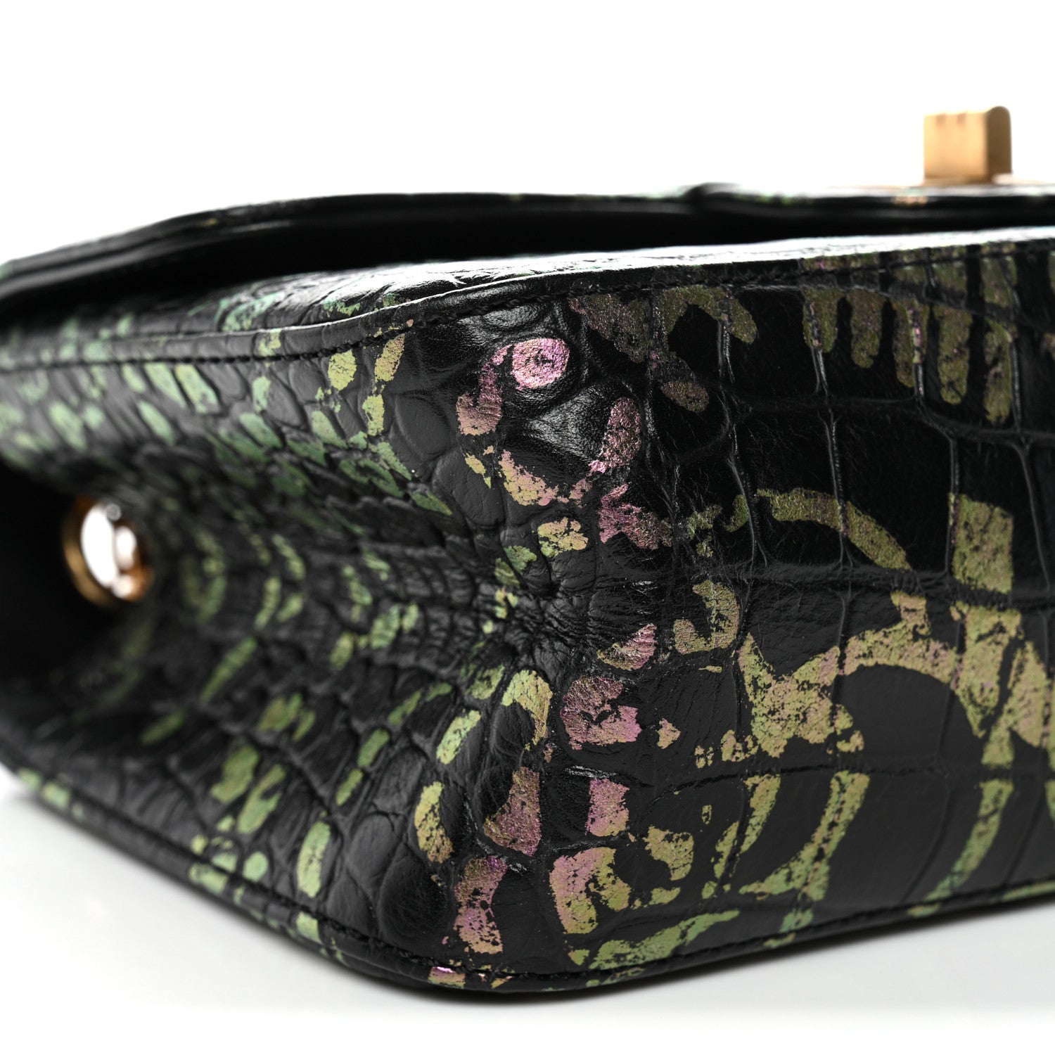 Chanel Calfskin Crocodile Embossed Graffiti 2.55 Mini Cocodile Reissue Flap Black Pink 9 of 11