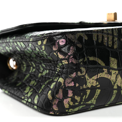 Chanel Calfskin Crocodile Embossed Graffiti 2.55 Mini Cocodile Reissue Flap Black Pink 9 of 11
