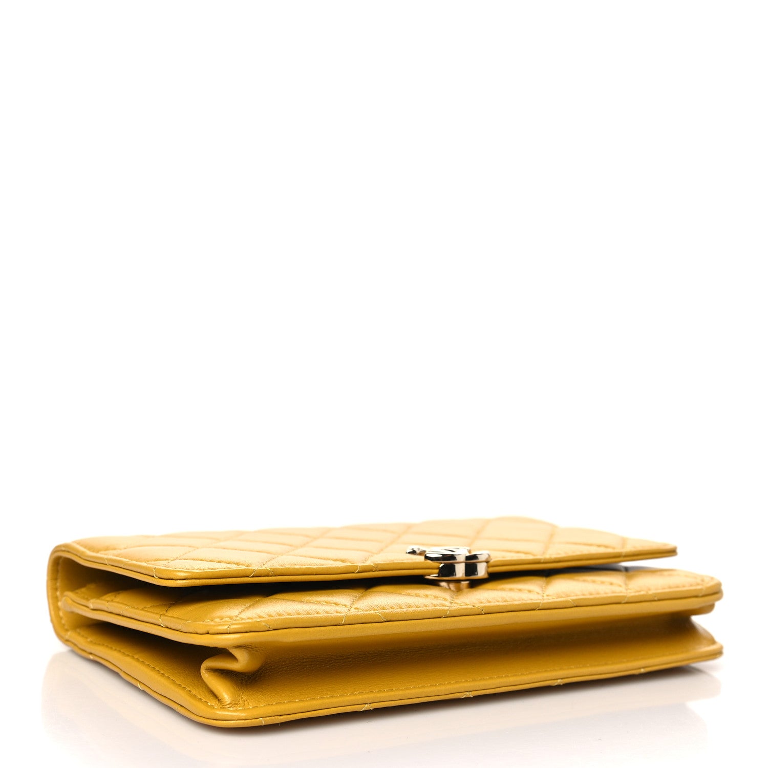 Chanel Lambskin Quilted Top Handle Wallet On Chain WOC Yellow 4 of 10