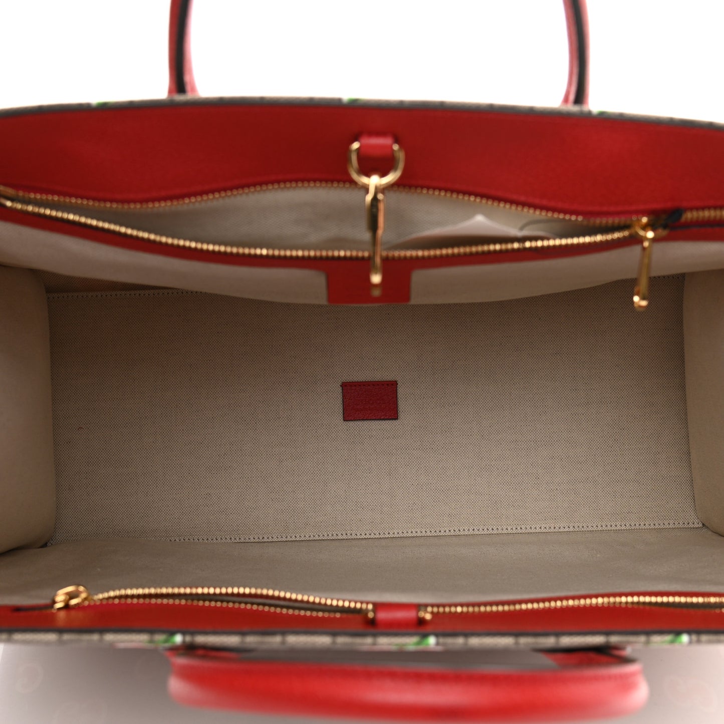 GG Supreme Monogram Apple Dollar Calfskin Large Retro Interlocking G Tote Bag Beige Ebony Multicolor Lobster Red