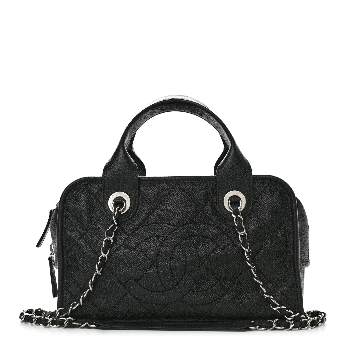 Caviar Quilted Small Deauville Bowling Bag Black
