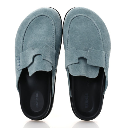 Hermes Suede Calfskin Womens Go Mules 39 Bleu Pinede 2 of 11