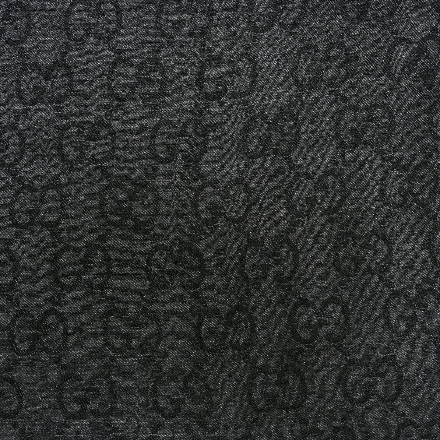 Wool Silk GG Monogram Fringe Scarf Anthracite Black