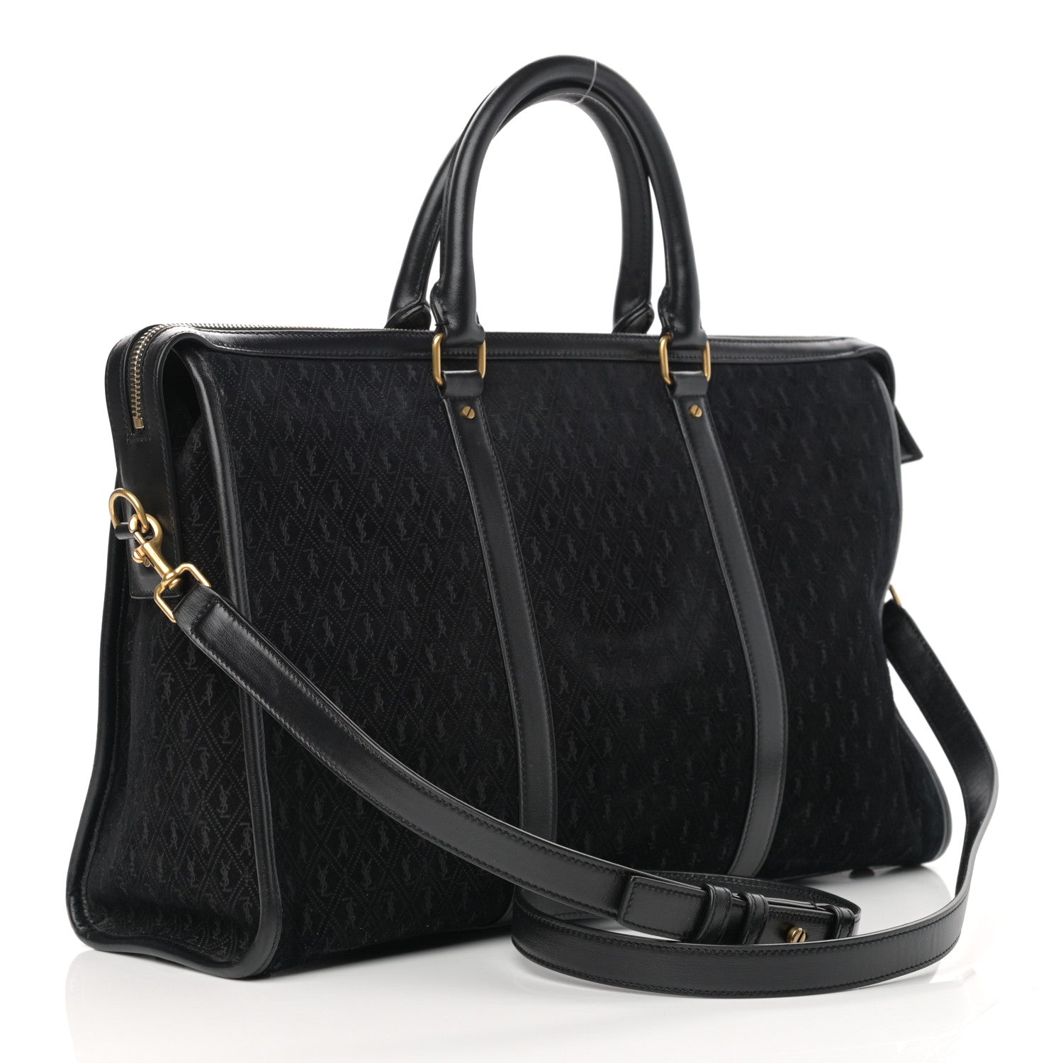 Saint Laurent Suede All-Over Monogram Medium Le Monogramme Duffle Black 3 of 24