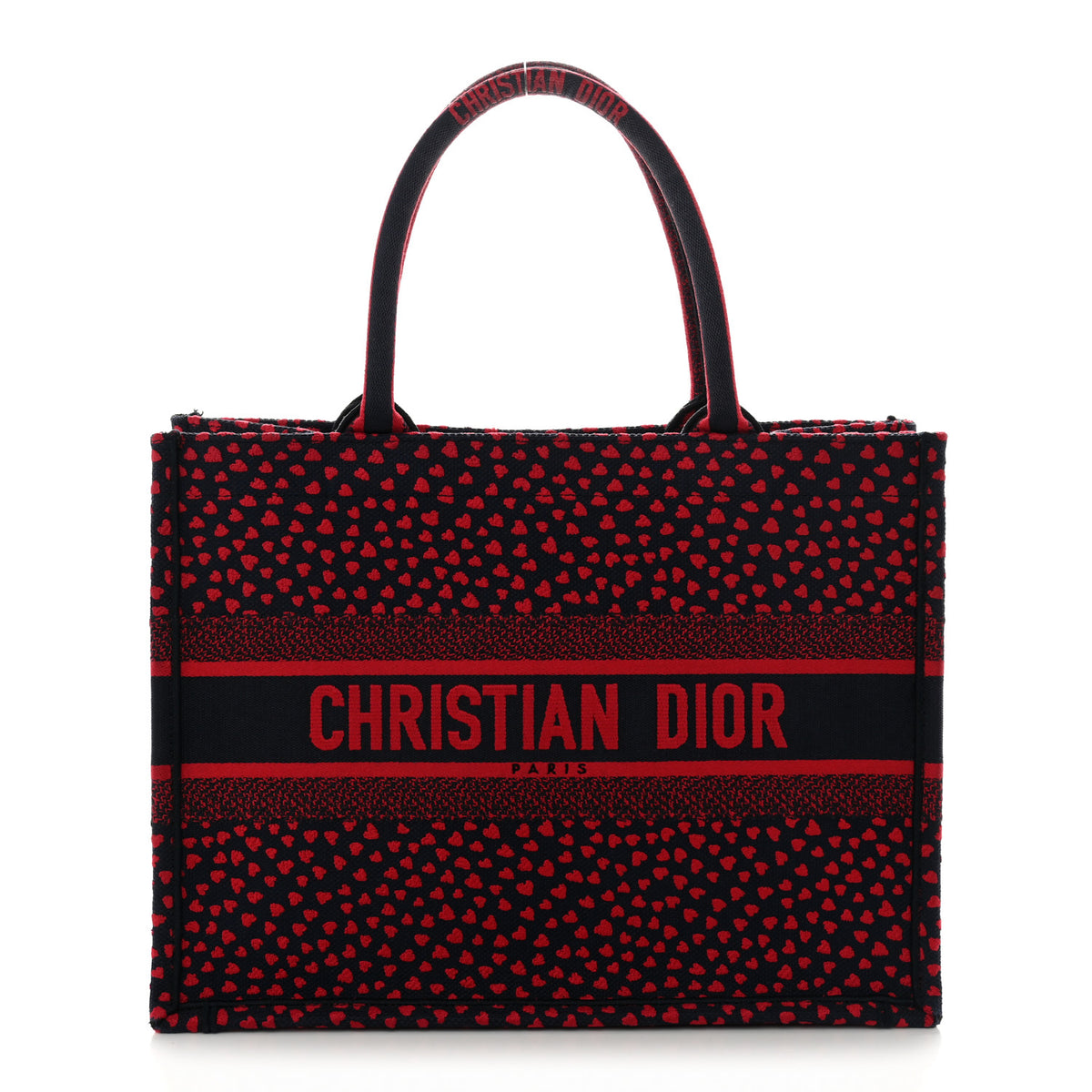 Canvas Embroidered Pop Heart I Love Paris Medium Book Tote Red Multicolor