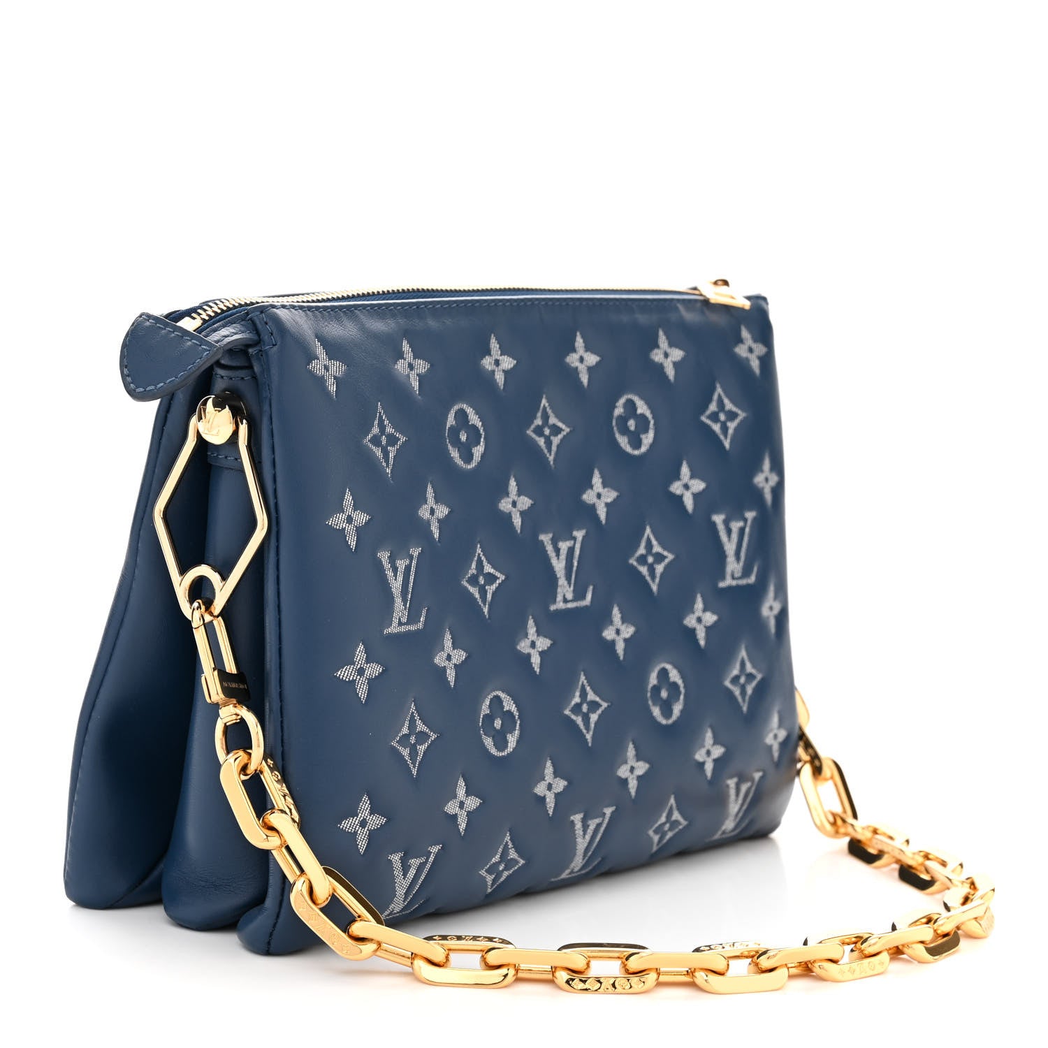 Louis Vuitton Lambskin Embossed Monogram Coussin PM Denim Blue 3 of 10