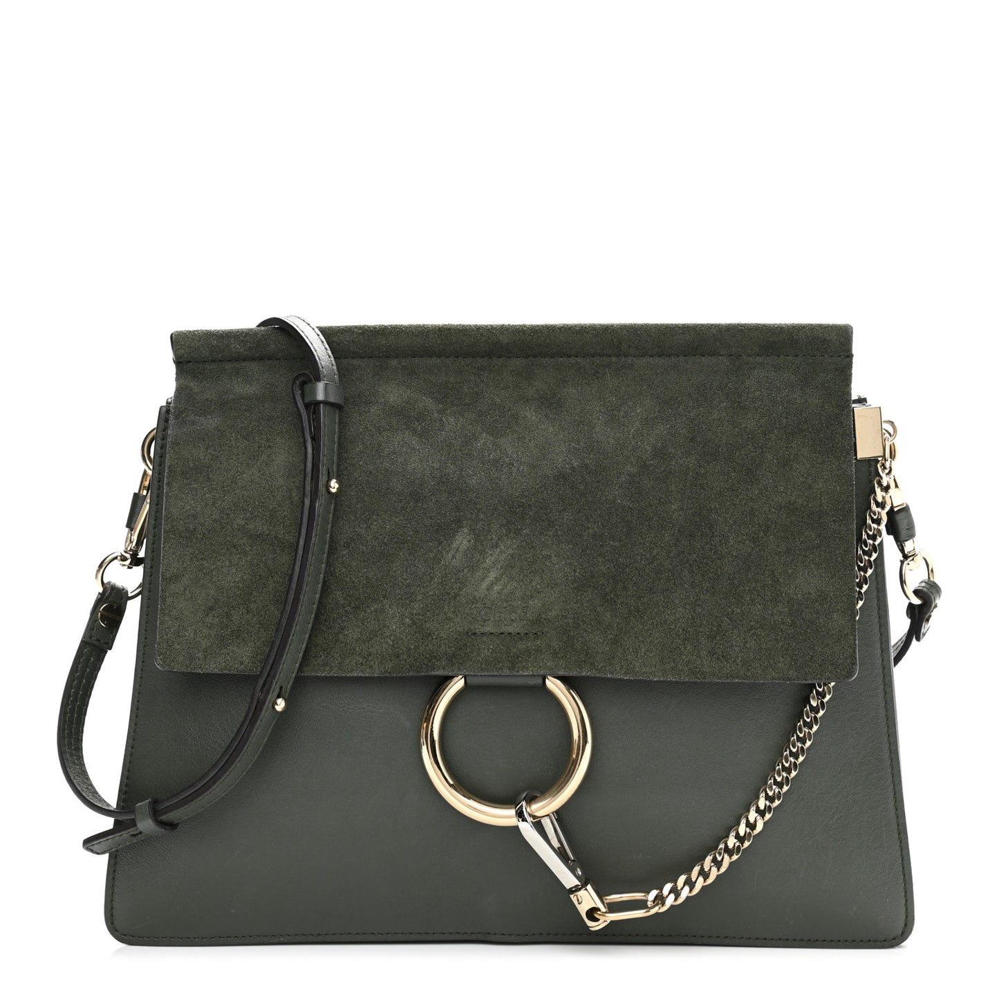 Calfskin Suede Medium Faye Shoulder Bag Deep Forest