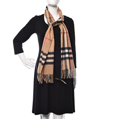 Burberry Cashmere Giant Check Fringe Scarf Camel 2 of 4