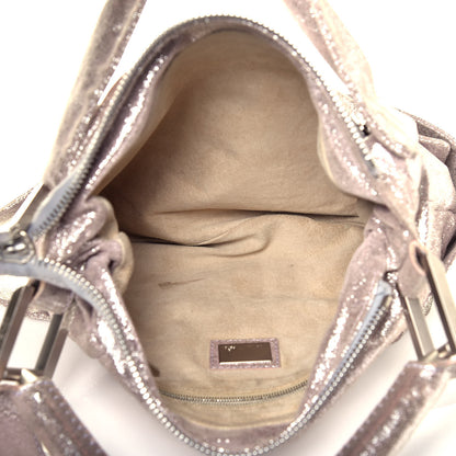 Fendi Metallic Crackled Suede Shoulder Bag Sabbia 5 of 10