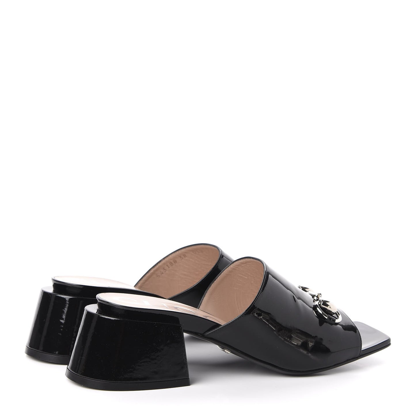 Patent Lexi Horsebit Mid-Heel Slide Sandals 38 Black