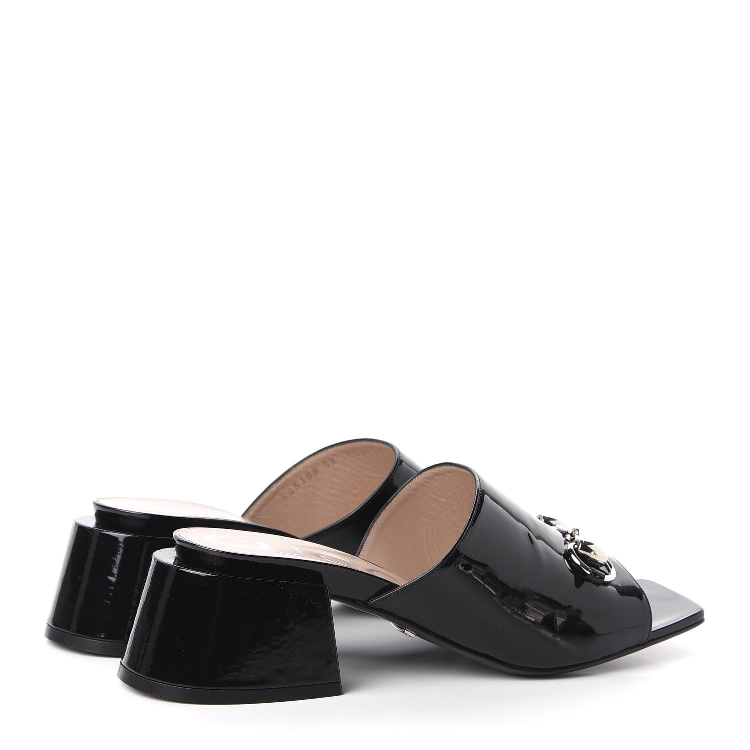 Gucci Patent Lexi Horsebit Mid-Heel Slide Sandals 38 Black 4 of 9