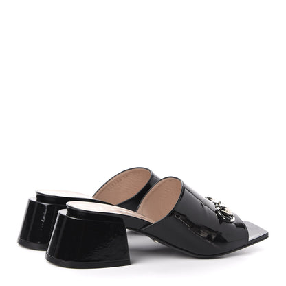Gucci Patent Lexi Horsebit Mid-Heel Slide Sandals 38 Black 4 of 9