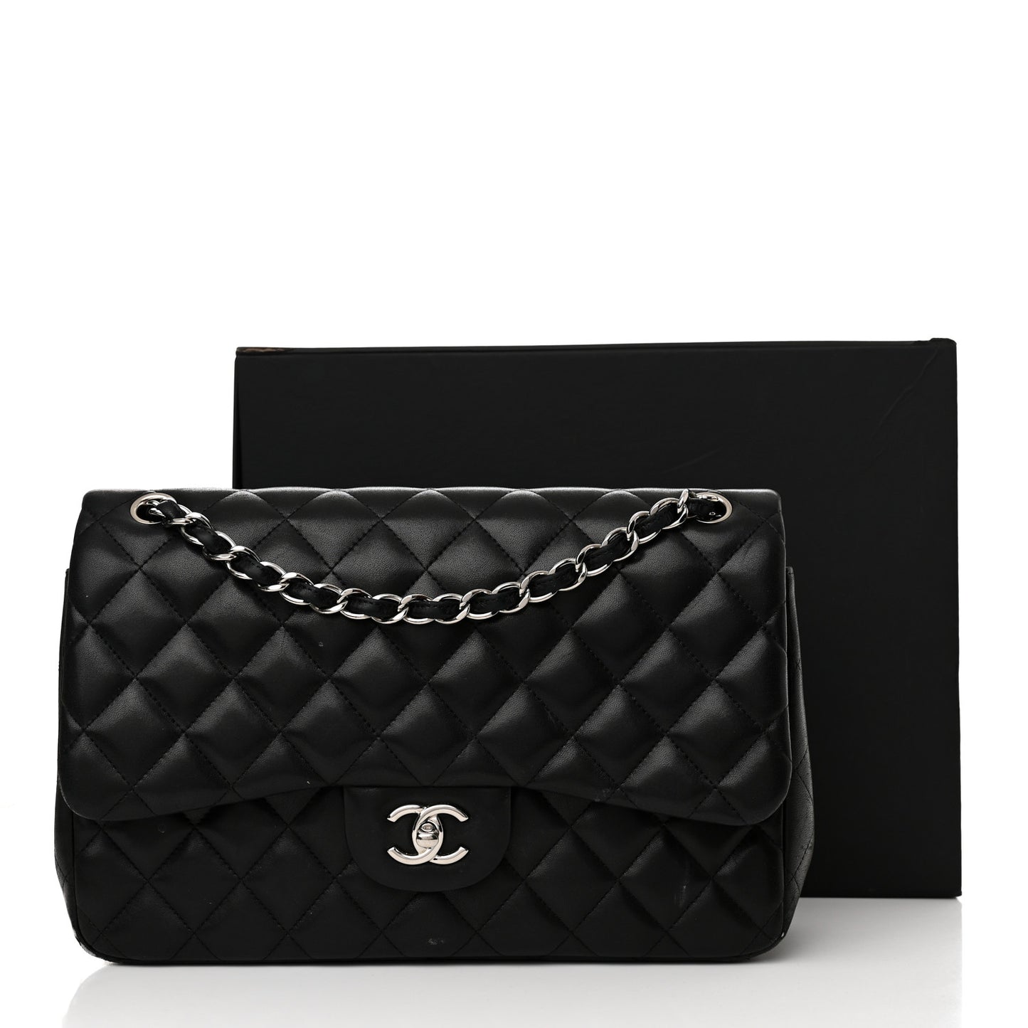 Lambskin Quilted Jumbo Double Flap Black