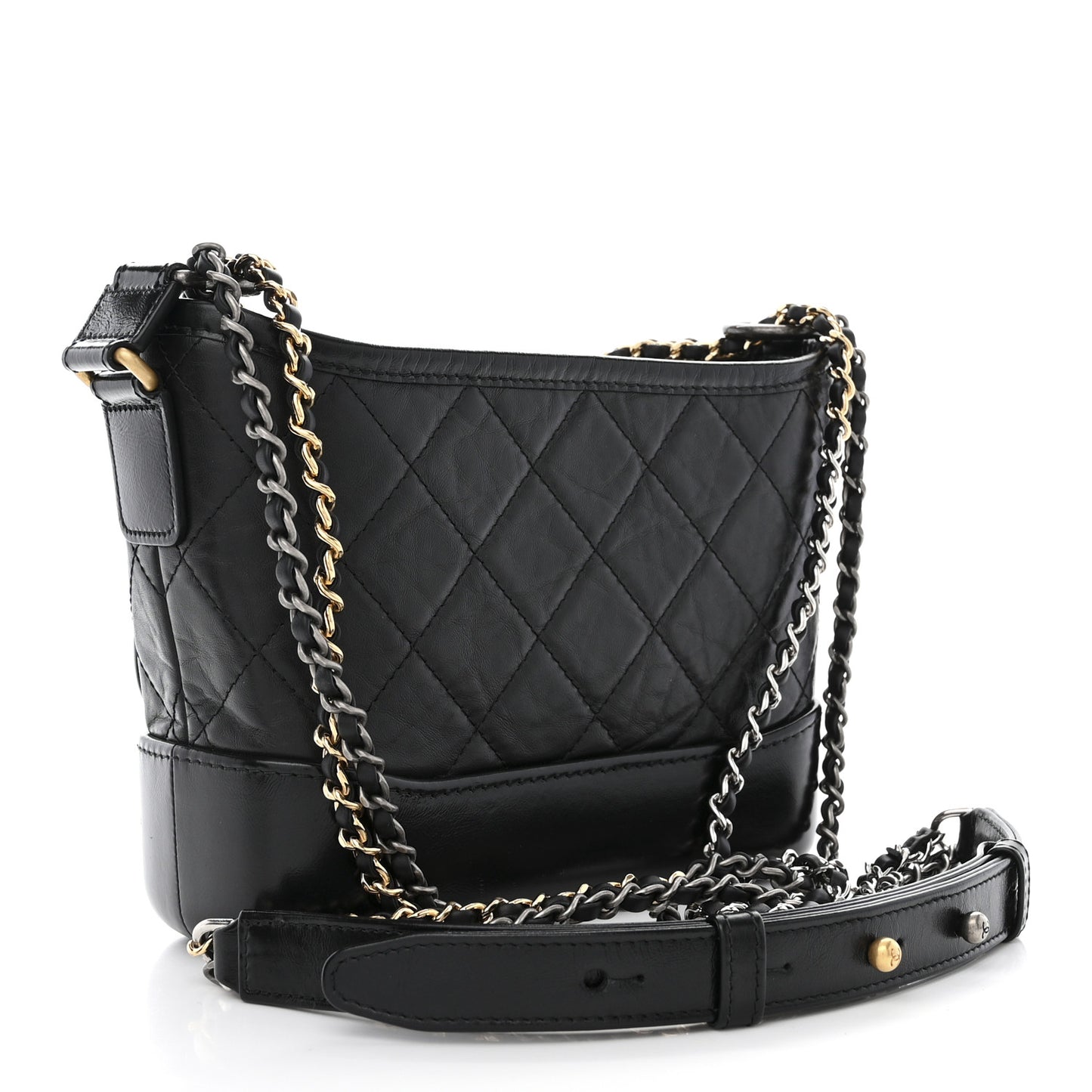 Aged Calfskin Quilted Small Gabrielle Hobo Black