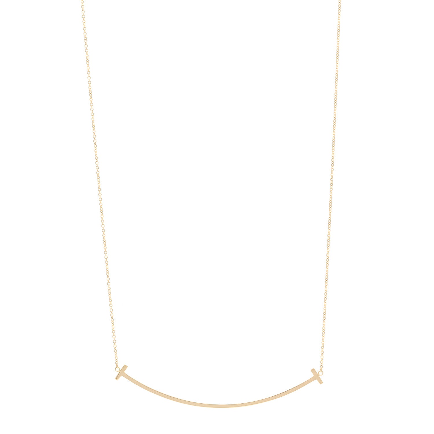 Tiffany 18K Yellow Gold Large T Smile Pendant Necklace 1 of 4