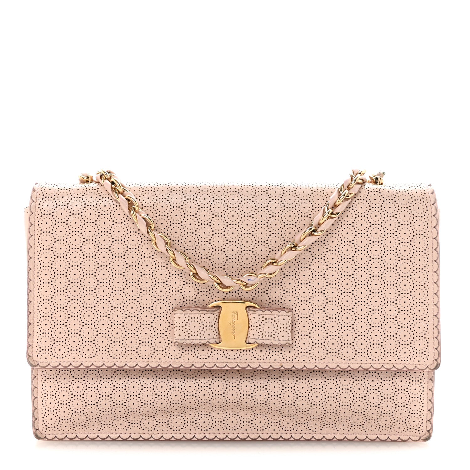 Salvatore Ferragamo Perforated Calfskin Ginny Bow Crossbody Bag Light Pink 1 of 9