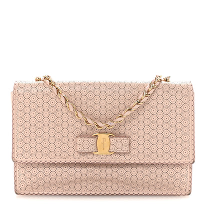 Salvatore Ferragamo Perforated Calfskin Ginny Bow Crossbody Bag Light Pink 1 of 9