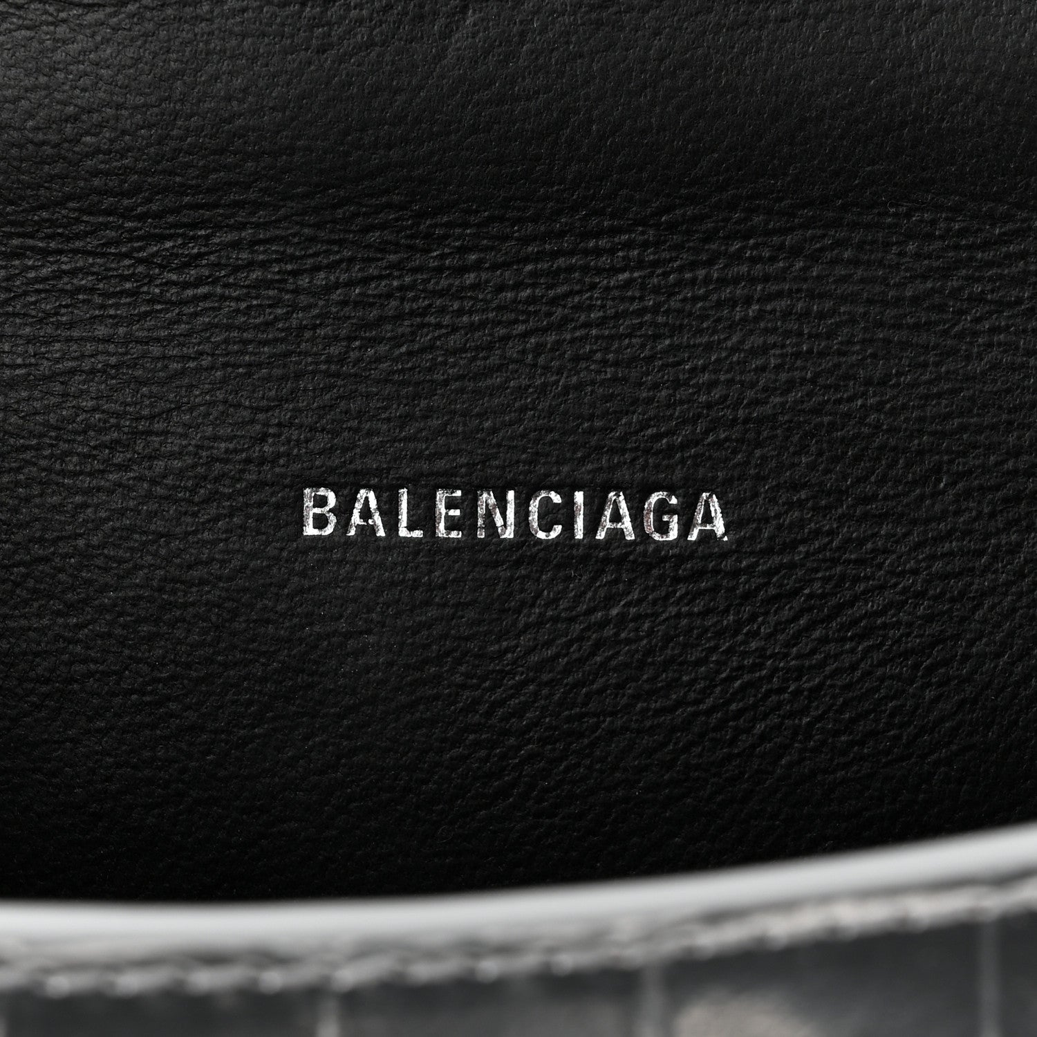 Balenciaga Metallic Calfskin Crocodile Embossed Hourglass Top Handle Bag XS Silver 6 of 12