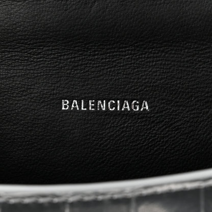 Balenciaga Metallic Calfskin Crocodile Embossed Hourglass Top Handle Bag XS Silver 6 of 12