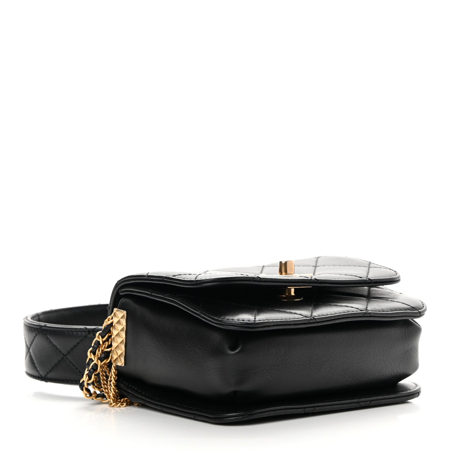 Lambskin Quilted Small Multiple Chain Flap Black