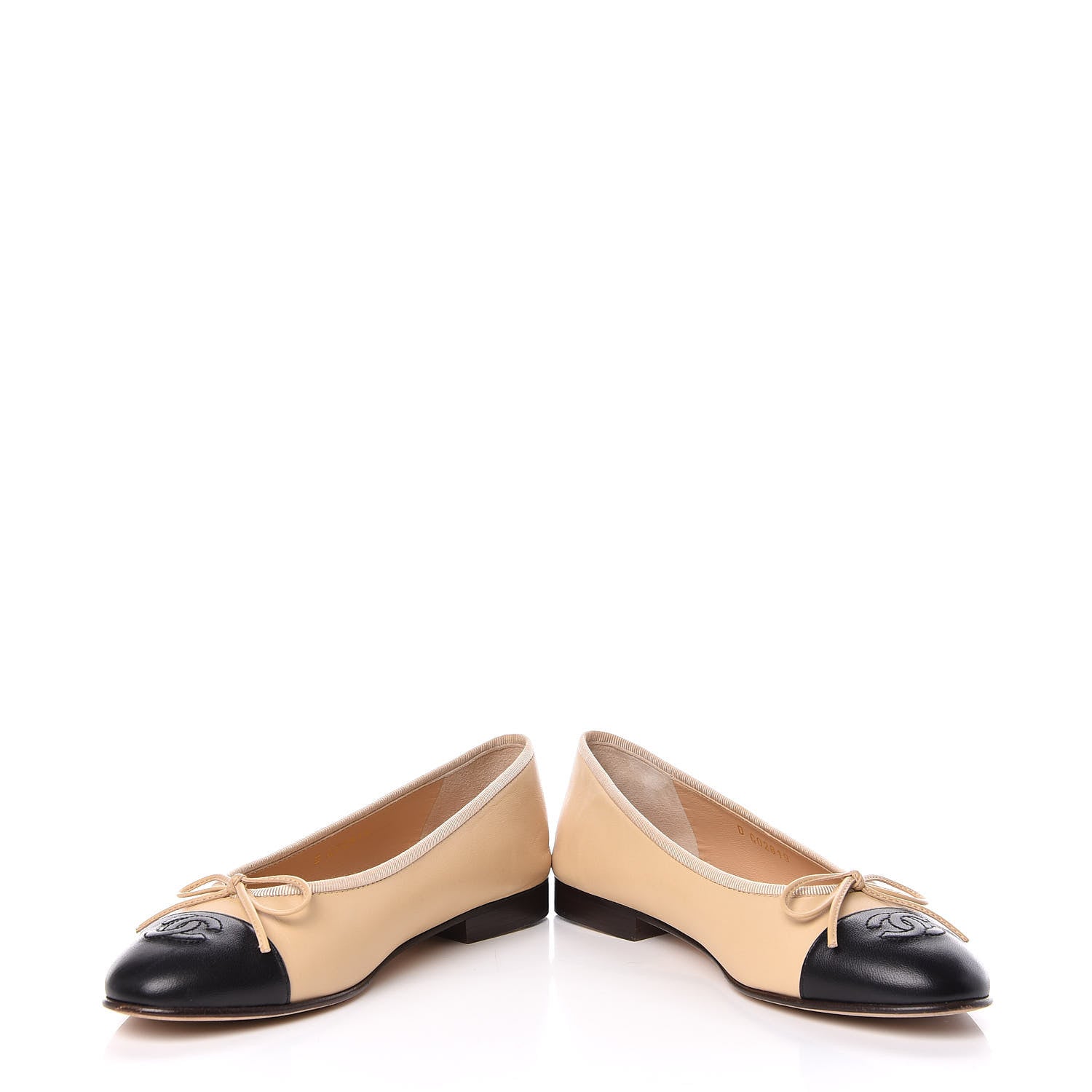 Chanel Lambskin Cap Toe CC Ballerina Flats 37 Beige Black 6 of 16