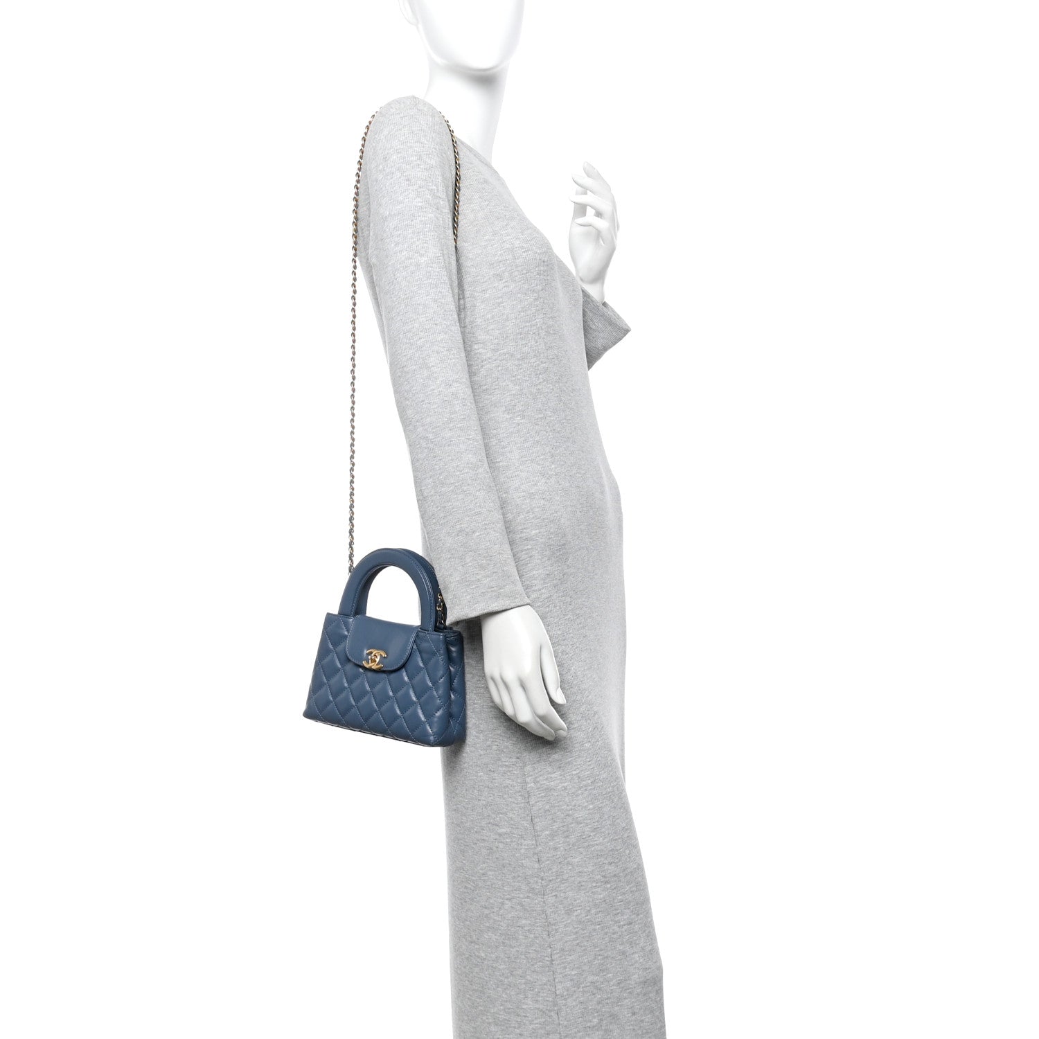 Chanel Shiny Aged Calfskin Quilted Nano Kelly Shopper Dark Blue 2 of 10