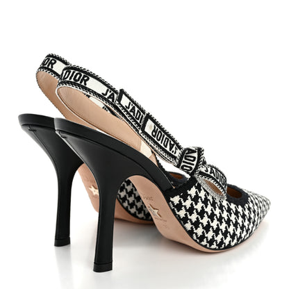 Christian Dior Micro PDP Cotton Houndstooth J'Adior Slingback 100mm Pumps 39 Black White 5 of 14