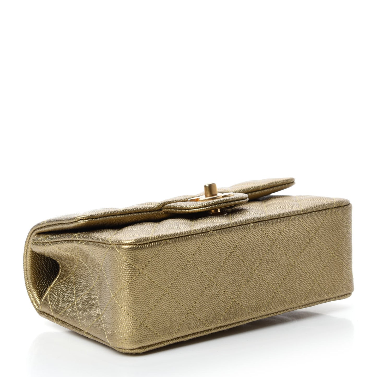 Metallic Caviar Quilted Mini Top Handle Rectangular Flap Gold