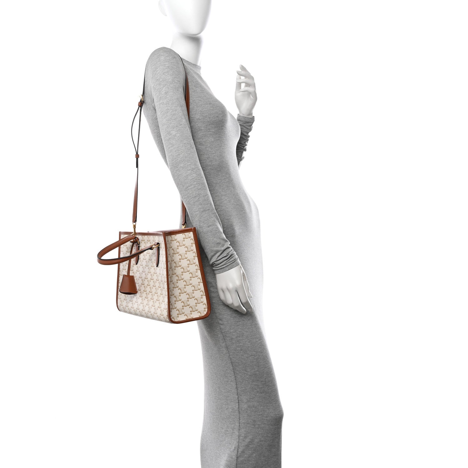 Celine Triomphe Canvas Calfskin Mini Horizontal Cabas White 2 of 9