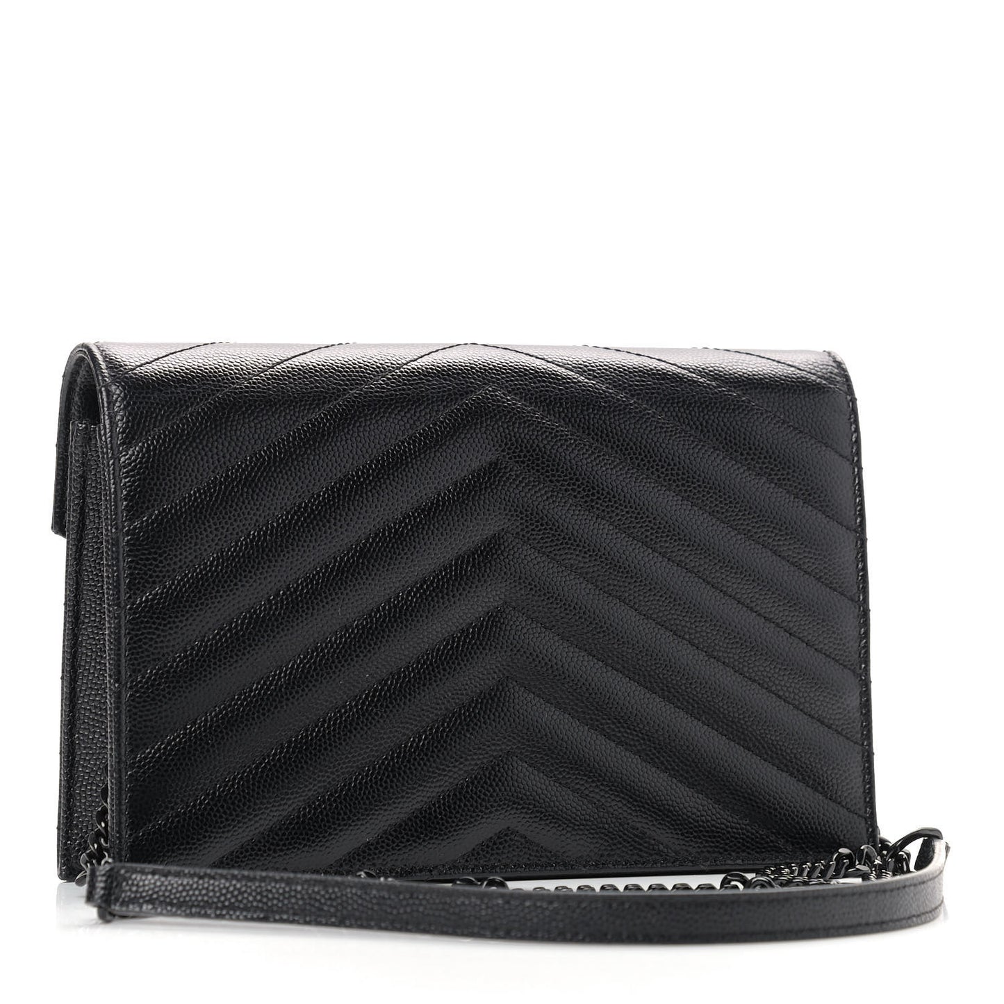 Grain De Poudre Matelasse Chevron Monogram Envelope Chain Wallet Black