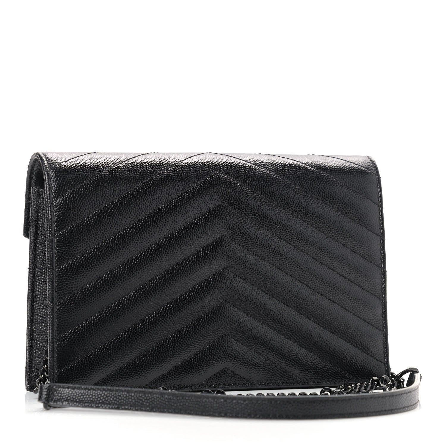 Saint Laurent Grain De Poudre Matelasse Chevron Monogram Envelope Chain Wallet Black 3 of 8