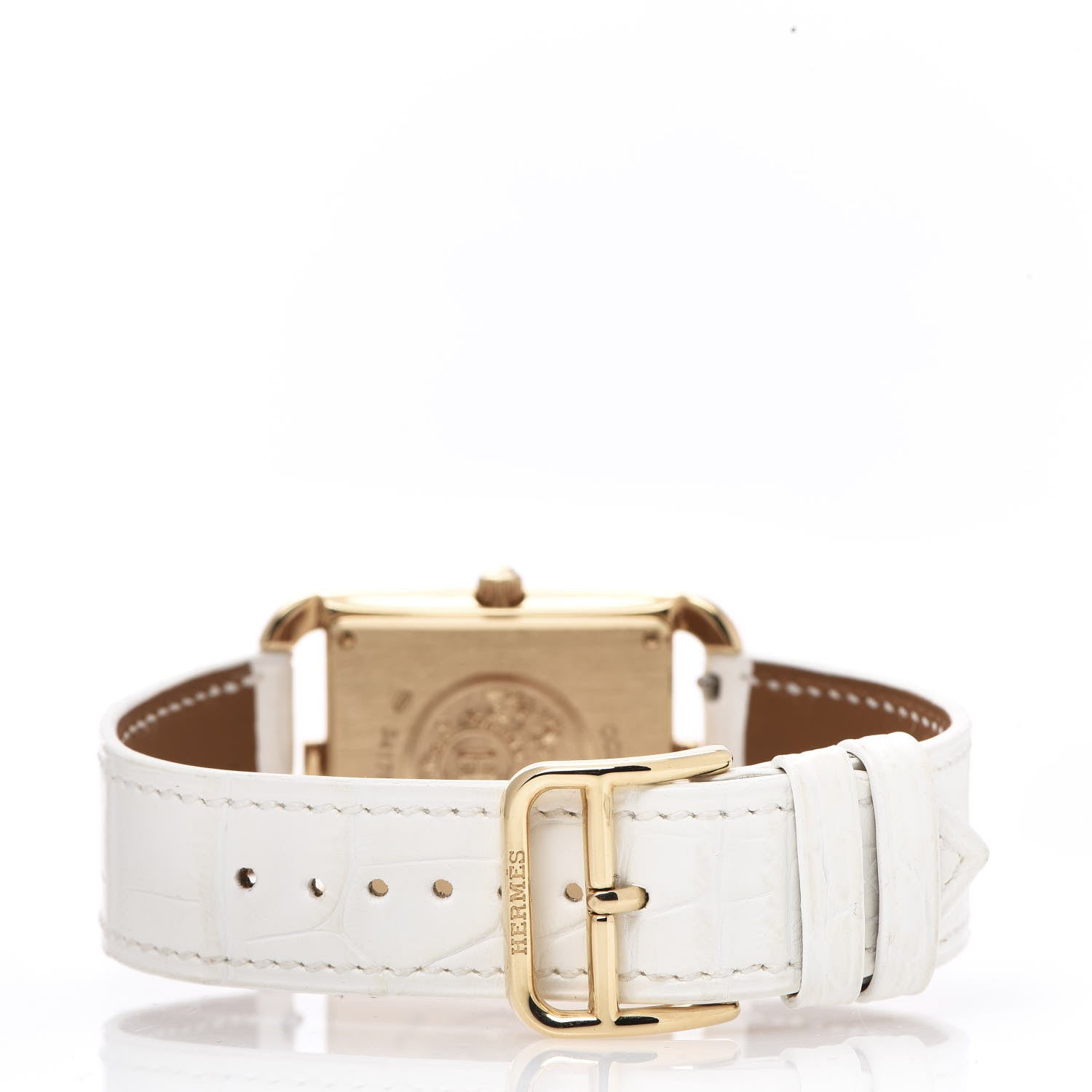 Hermes 18K Yellow Gold Alligator Diamond Bezel Mother of Pearl 29mm Cape Cod Quartz Watch Blanc 4 of 10