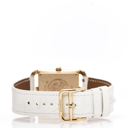 Hermes 18K Yellow Gold Alligator Diamond Bezel Mother of Pearl 29mm Cape Cod Quartz Watch Blanc 4 of 10