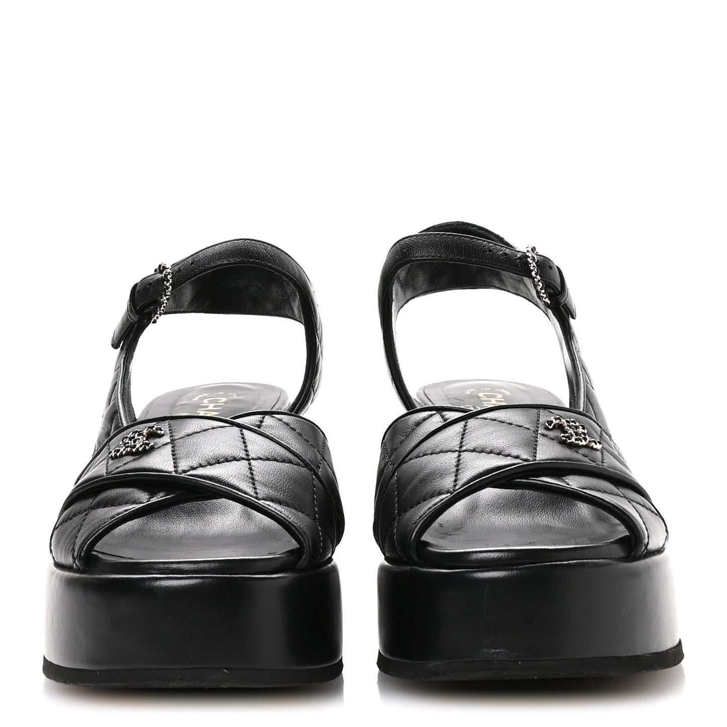 Lambskin Quilted Platform Sandals 39.5 Black