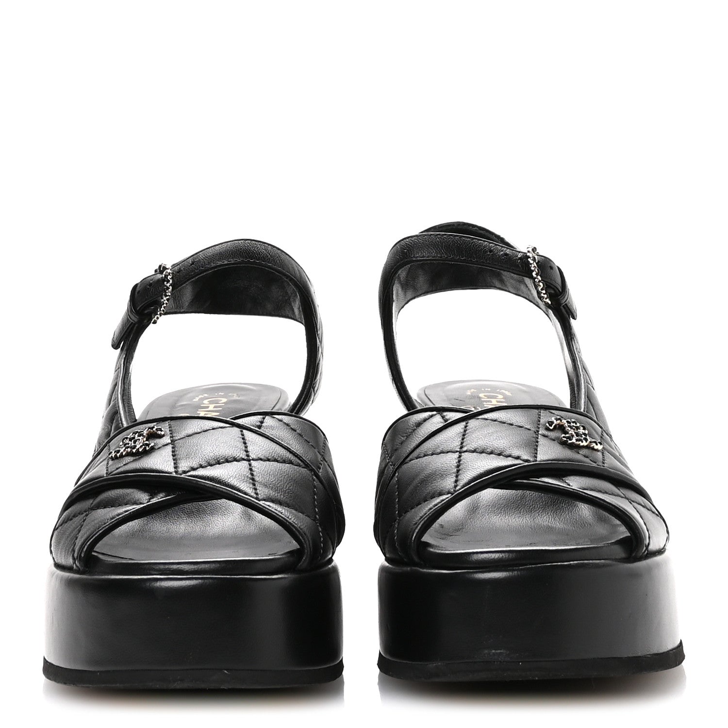 Chanel Lambskin Quilted Platform Sandals 39.5 Black 3 of 9