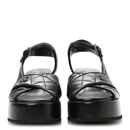 Chanel Lambskin Quilted Platform Sandals 39.5 Black 3 of 9