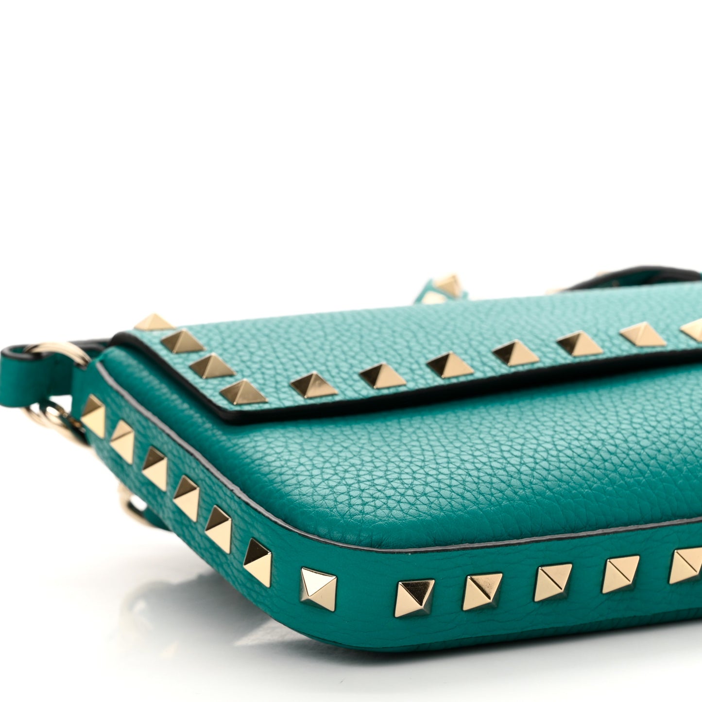 Grainy Calfskin Rockstud Crossbody Pouch Ultra Marine Green