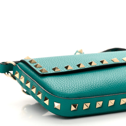 Valentino Garavani Grainy Calfskin Rockstud Crossbody Pouch Ultra Marine Green 8 of 10