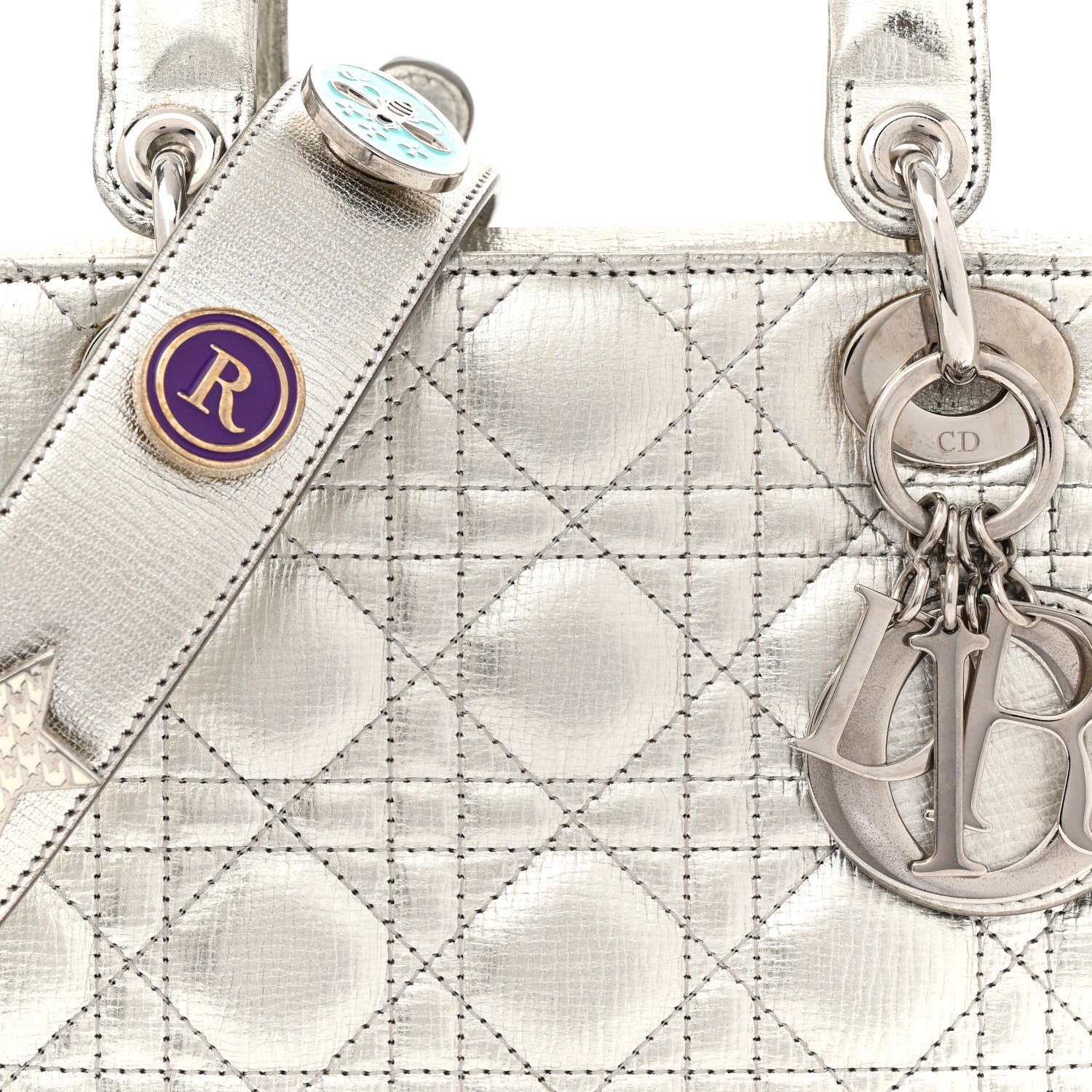 Christian Dior Metallic Grained Calfskin Cannage Small Lucky Badges My Lady Dior Silver 8 of 19
