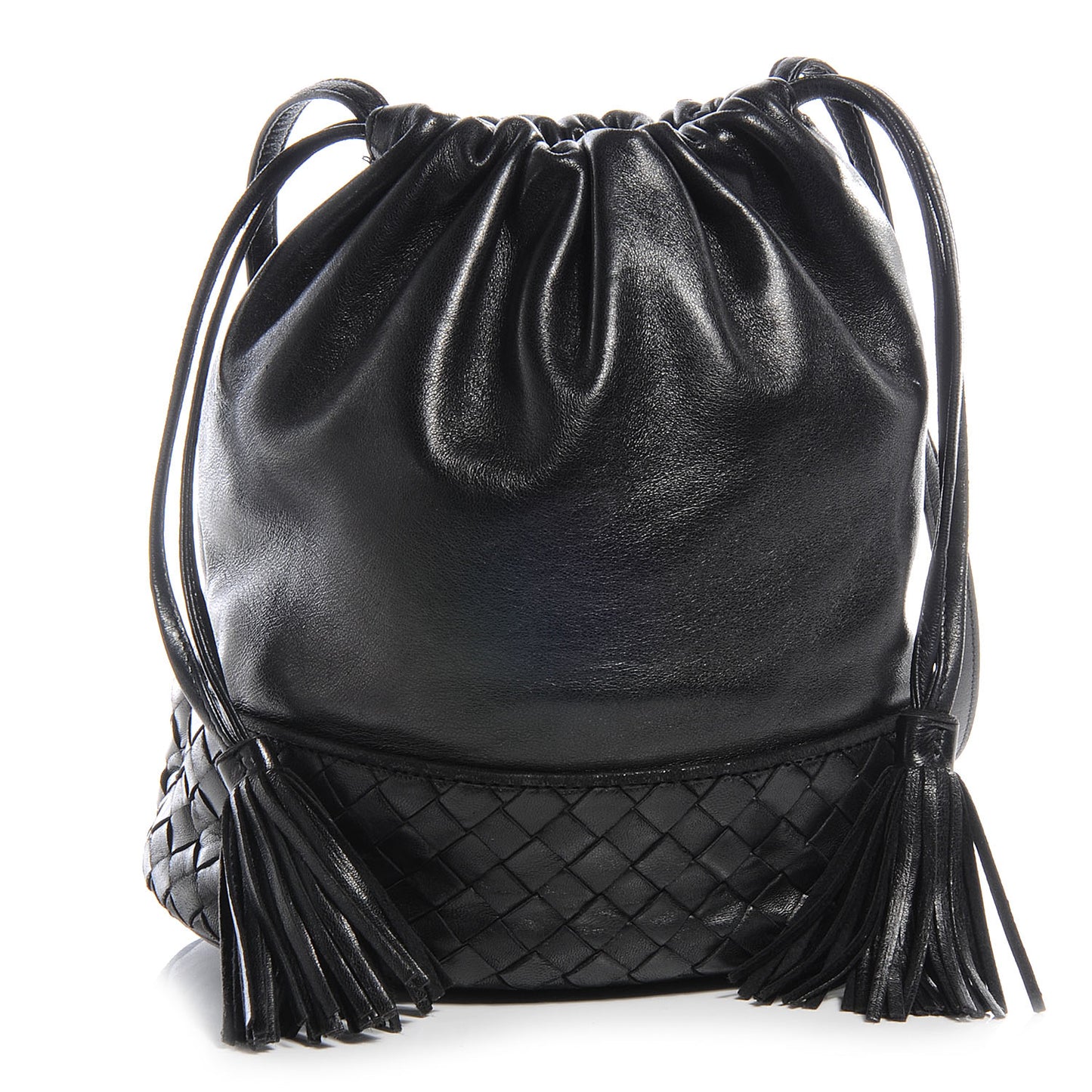 Vintage Leather Drawstring Shoulder Bag Black