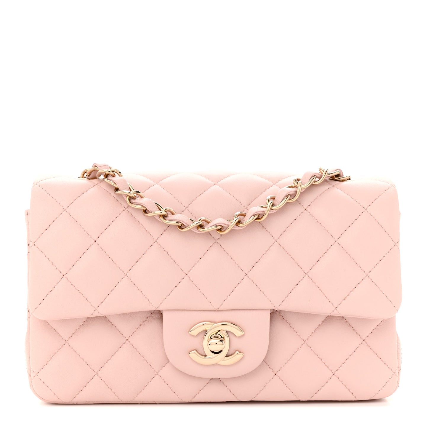 Lambskin Quilted Mini Rectangular Flap Light Pink